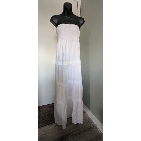 Flying Tomato Maxi Dress Boho Smocked Sleeveless Large White Fully Lined Bows - Picture 2 of 8